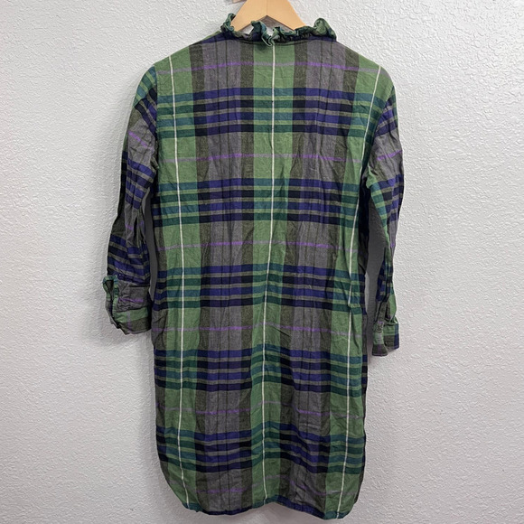 SANDRO PARIS GREEN PLAID LONG SLEEVE RUFFLE NECK HI-LOW SHIRT DRESS Size M - Picture 13 of 16